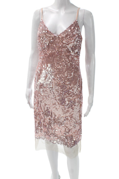 Markus Lupfer Women Pink V Neck Slip Dress Sleeveless Zip Knee Length Size 2