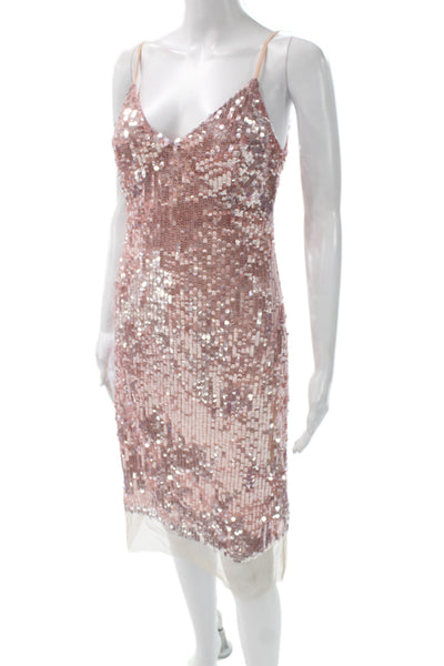 Markus Lupfer Women Pink V Neck Slip Dress Sleeveless Zip Knee Length Size 2