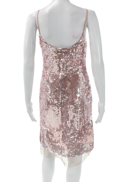 Markus Lupfer Women Pink V Neck Slip Dress Sleeveless Zip Knee Length Size 2