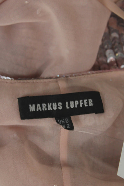 Markus Lupfer Women Pink V Neck Slip Dress Sleeveless Zip Knee Length Size 2