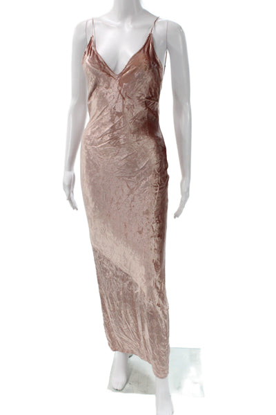 Fleur du Mal Women Maxi Velvet V-Neck Sleeveless Pink Dress Size 2