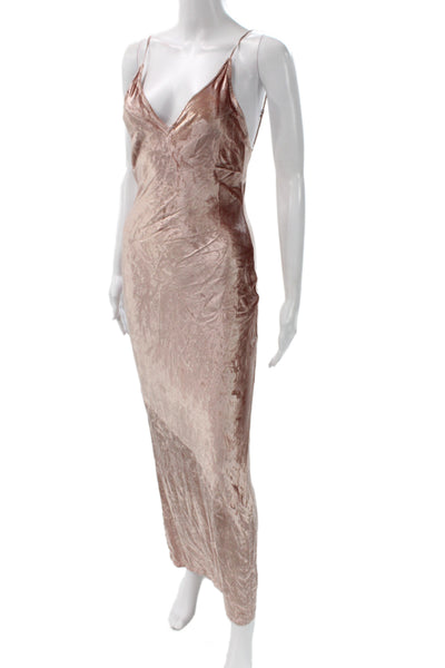 Fleur du Mal Women Maxi Velvet V-Neck Sleeveless Pink Dress Size 2