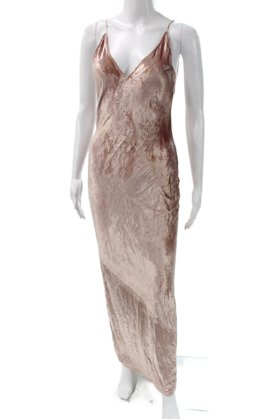 Fleur du Mal Women Maxi Velvet V-Neck Sleeveless Pink Dress Size 2