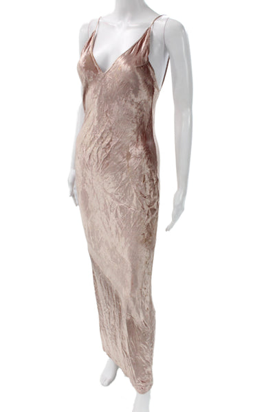 Fleur du Mal Women Maxi Velvet V-Neck Sleeveless Pink Dress Size 2