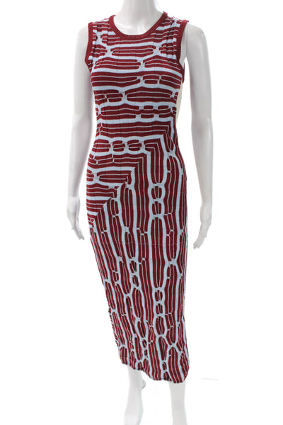 Fully Fashioned Womens Bodycon Dress Blue Striped Knit Sleeveless Size M
