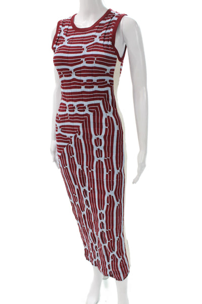 Fully Fashioned Womens Bodycon Dress Blue Striped Knit Sleeveless Size M