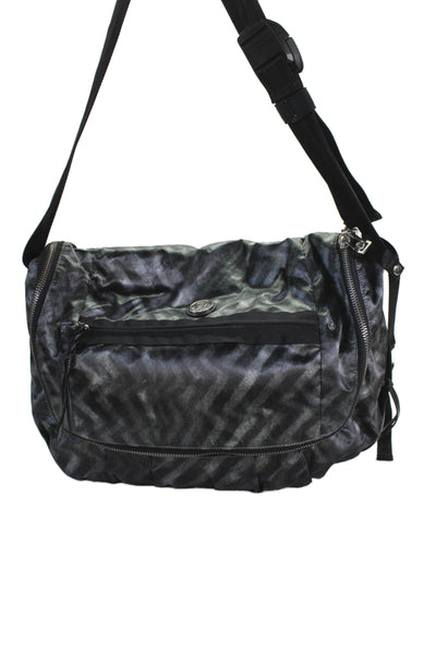 Lululemon Womens Chevron Striped Messenger Shoulder Handbag Black Grey