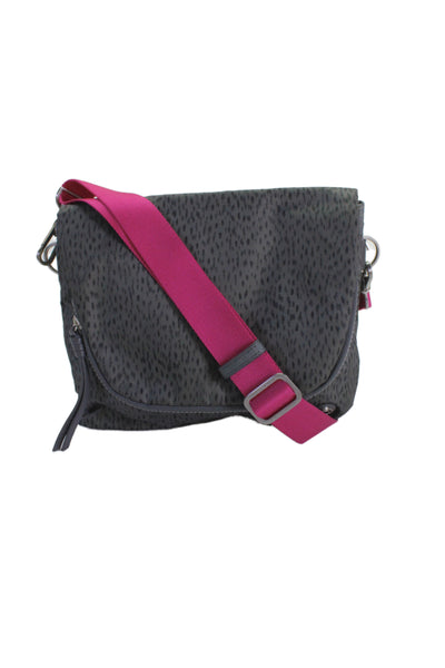 Lululemon Womens Animal Print Flap Crossbody Shoulder Handbag Grey Pink
