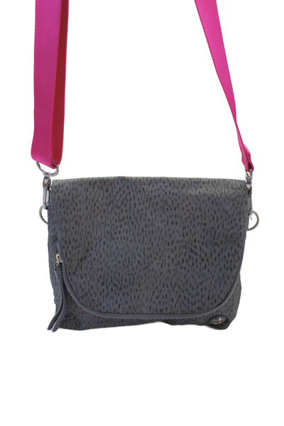 Lululemon Womens Animal Print Flap Crossbody Shoulder Handbag Grey Pink