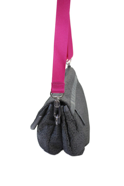 Lululemon Womens Animal Print Flap Crossbody Shoulder Handbag Grey Pink