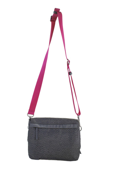 Lululemon Womens Animal Print Flap Crossbody Shoulder Handbag Grey Pink