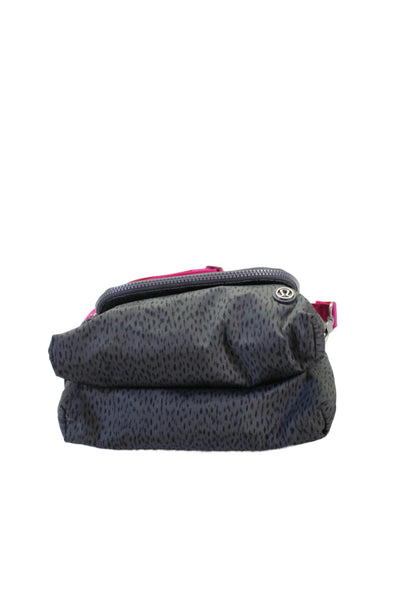 Lululemon Womens Animal Print Flap Crossbody Shoulder Handbag Grey Pink
