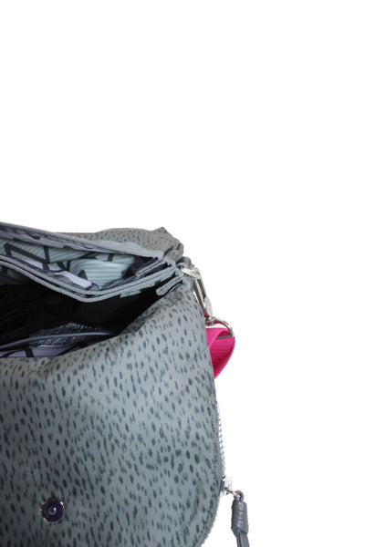 Lululemon Womens Animal Print Flap Crossbody Shoulder Handbag Grey Pink