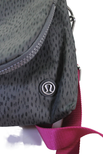 Lululemon Womens Animal Print Flap Crossbody Shoulder Handbag Grey Pink