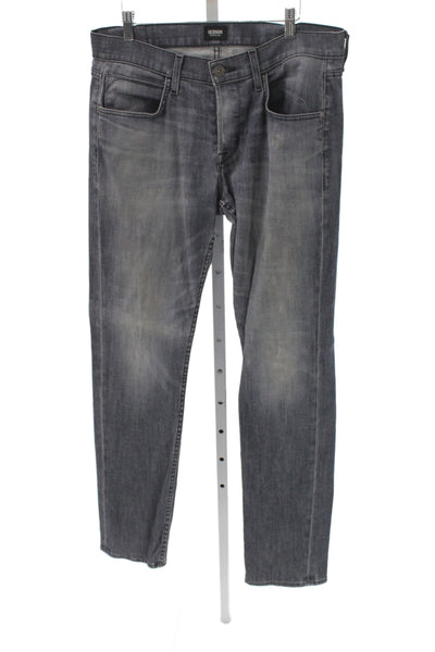 Hudson Mens Straight Gray Cotton Jeans Button Fly Casual Fall Size 32