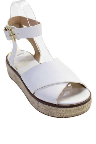Michael Michael Kors Womens Platform Ankle Strap Espadrilles Sandals White 5M