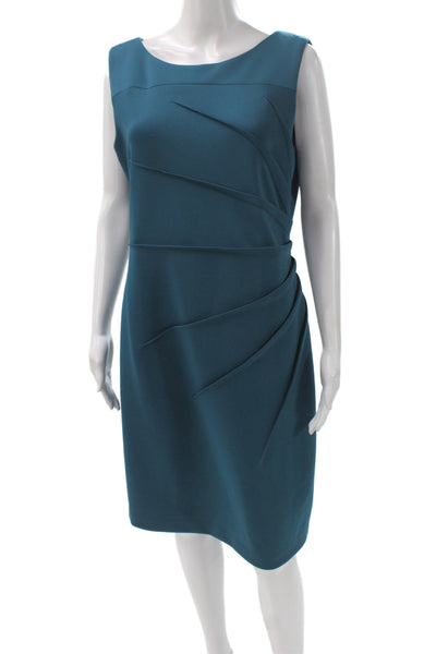 Calvin Klein Womens Sheath Dress Green Boat Neck Sleeveless Knee Length Size 14