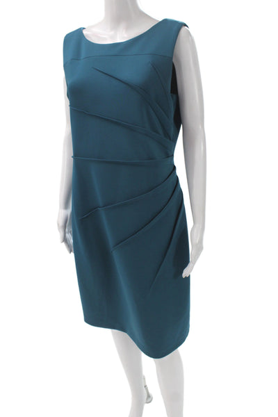 Calvin Klein Womens Sheath Dress Green Boat Neck Sleeveless Knee Length Size 14