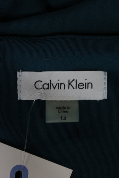 Calvin Klein Womens Sheath Dress Green Boat Neck Sleeveless Knee Length Size 14