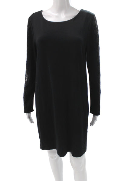 Tahari Womens Shift Dress Black Long Sleeve Scoop Neck Size L
