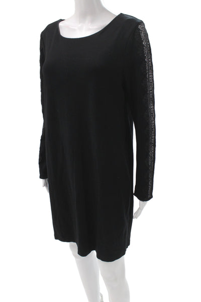Tahari Womens Shift Dress Black Long Sleeve Scoop Neck Size L