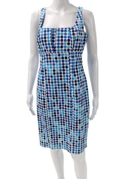 Calvin Klein Women Sheath Dress Blue Polka Dot Square Neck Sleeveless Size 10