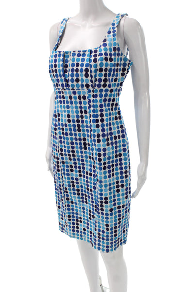 Calvin Klein Women Sheath Dress Blue Polka Dot Square Neck Sleeveless Size 10