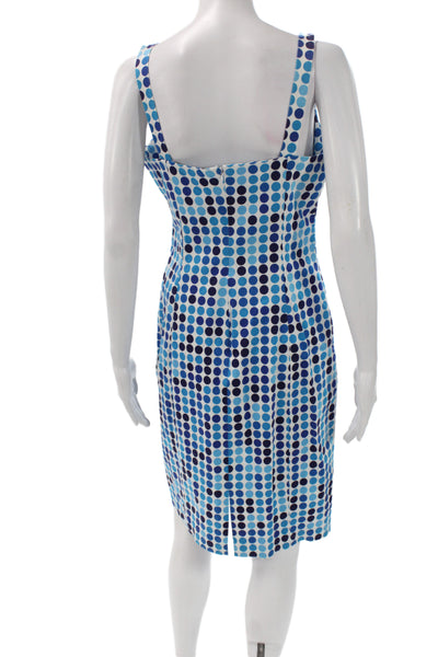 Calvin Klein Women Sheath Dress Blue Polka Dot Square Neck Sleeveless Size 10