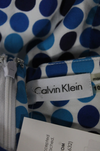 Calvin Klein Women Sheath Dress Blue Polka Dot Square Neck Sleeveless Size 10