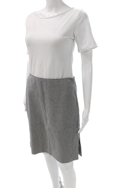 Linda Allard Ellen Tracy Womens Pencil Skirt Gray Striped Knee Zip Size 8P