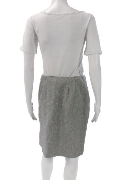 Linda Allard Ellen Tracy Womens Pencil Skirt Gray Striped Knee Zip Size 8P