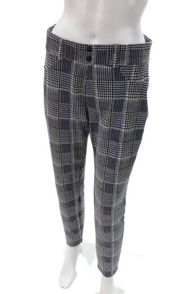 Tahari Women Ankle Plaid Blue Pants Button Front Size M