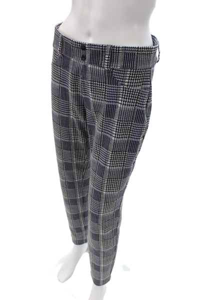 Tahari Women Ankle Plaid Blue Pants Button Front Size M