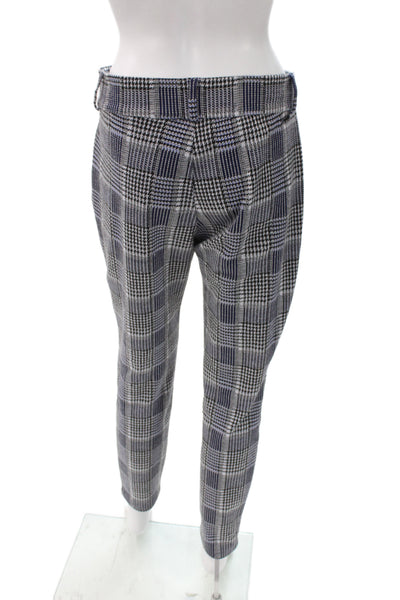Tahari Women Ankle Plaid Blue Pants Button Front Size M