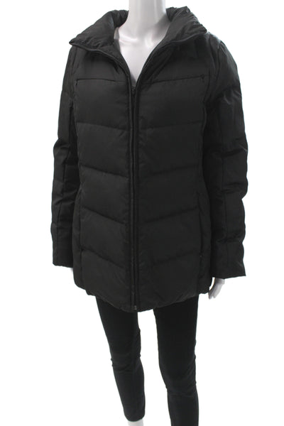 Calvin Klein Women Puffer Jacket Black Down Zip Long Sleeve Size L