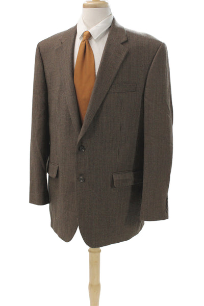 Chaps Mens Plaid Lambswool Blazer Brown Button Size 44