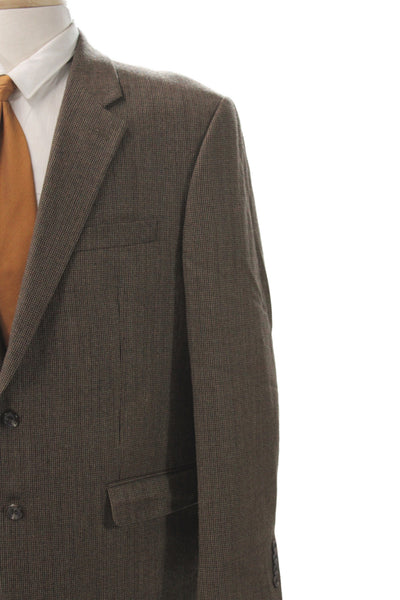 Chaps Mens Plaid Lambswool Blazer Brown Button Size 44
