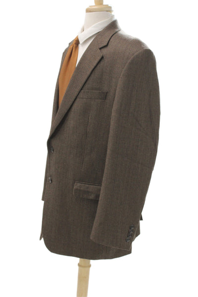 Chaps Mens Plaid Lambswool Blazer Brown Button Size 44