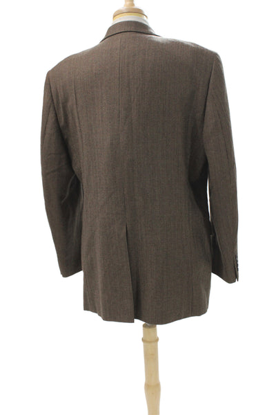Chaps Mens Plaid Lambswool Blazer Brown Button Size 44
