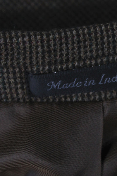 Chaps Mens Plaid Lambswool Blazer Brown Button Size 44