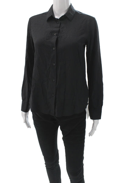 Uniqlo Womens Black Cotton Collared Basic Button-Up Top Long Sleeve Size XS