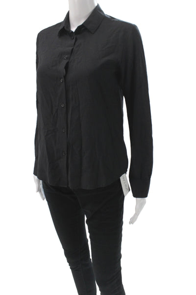 Uniqlo Womens Black Cotton Collared Basic Button-Up Top Long Sleeve Size XS