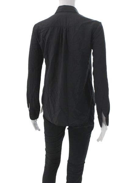 Uniqlo Womens Black Cotton Collared Basic Button-Up Top Long Sleeve Size XS