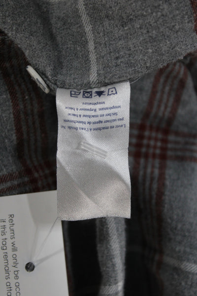 Faherty Women Basic Plaid Collared Button-Up Top Gray Long Sleeve Size XS