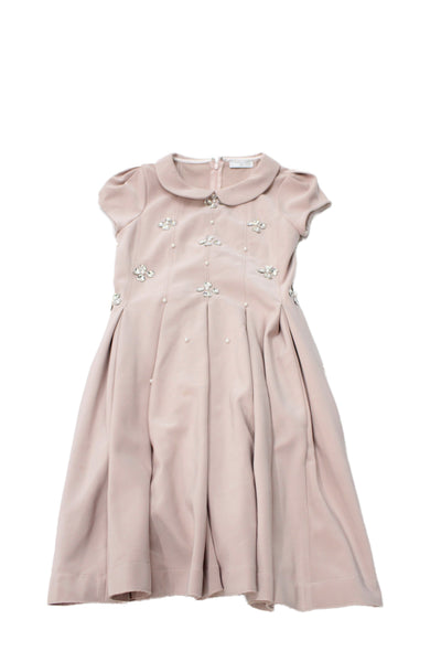 Monalisa Girls Back Zip Short Sleeve Collared Crystal Dress Pink Size 12