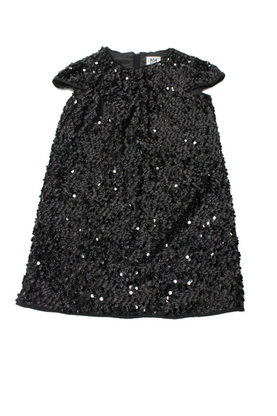 Milly Minis Girls Back Zip Short Sleeve Sequin Shift Dress Black Size 12