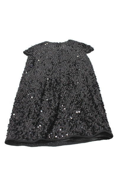 Milly Minis Girls Back Zip Short Sleeve Sequin Shift Dress Black Size 12