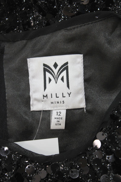 Milly Minis Girls Back Zip Short Sleeve Sequin Shift Dress Black Size 12