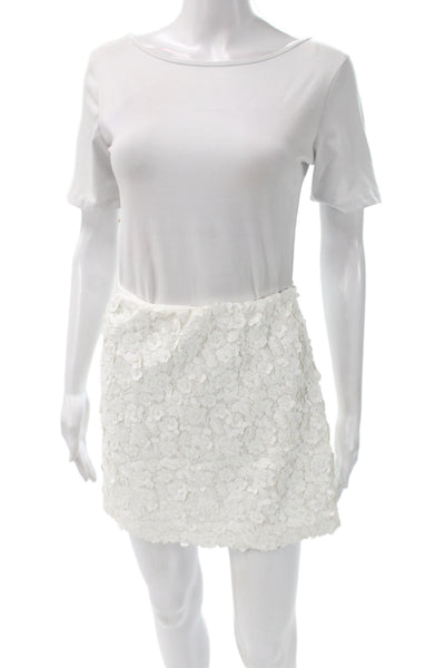 Zara Womens White Floral Mini Skirt Polyester Zip Short Size S
