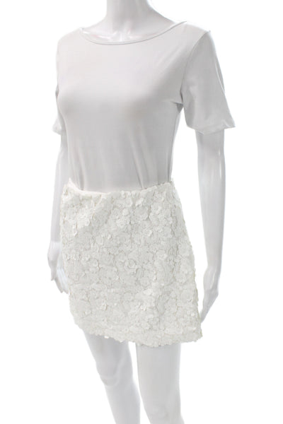 Zara Womens White Floral Mini Skirt Polyester Zip Short Size S